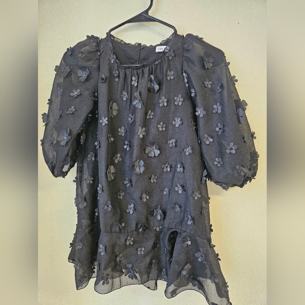 Zara Black Floral Sheer Dress Girls 7year